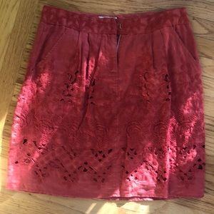 Anthropologie red embroidered A-line skirt